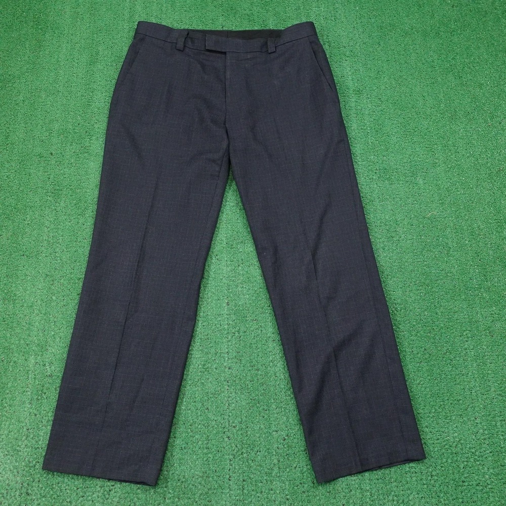 Kenneth Cole Reaction Dress Pants Mens 34x30 Gray Check Regular Fit Microfiber